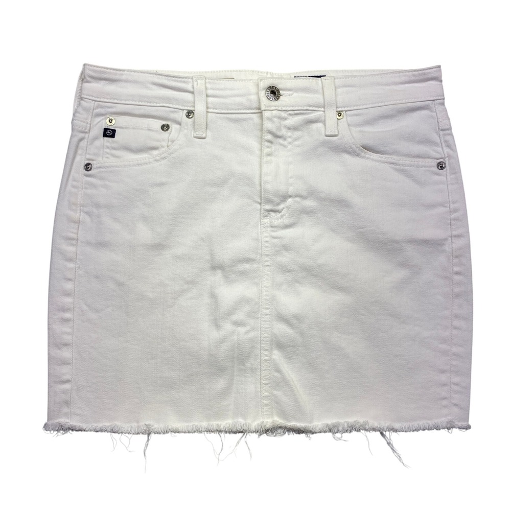 AG Adriano Goldschmied Sandy White Denim Mini Skirt Frayed Hem Sz 28 Fit 30" USA